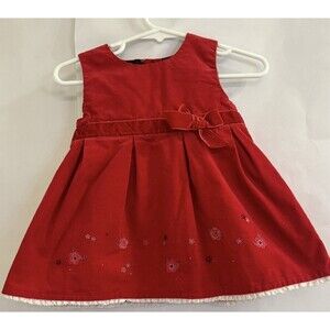OshKosh B’gosh Baby Girl Dress 3-6M Red Corduroy Holiday Party Dress Embroidered